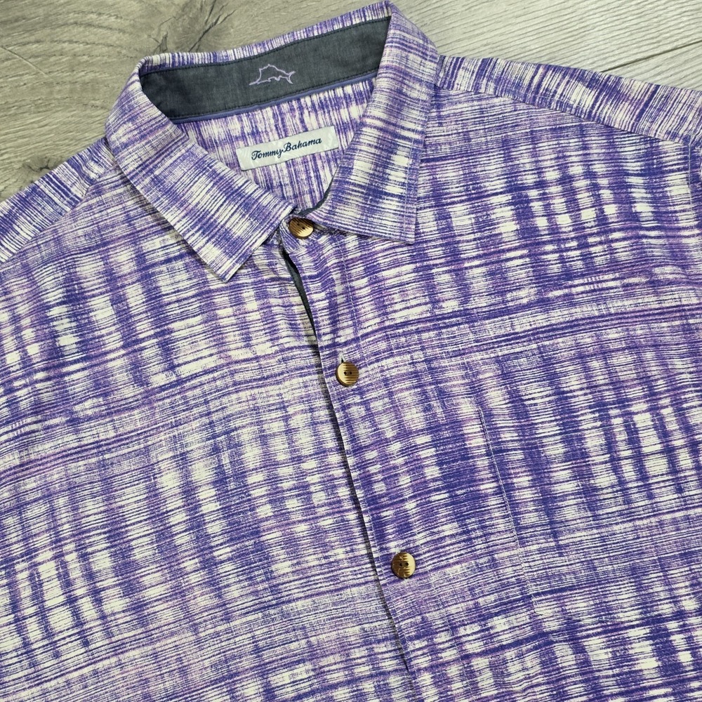 Tommy Bahama Shirt Mens L‎ Purple Geometric Daybreak Batik Button Up Beach NWOT